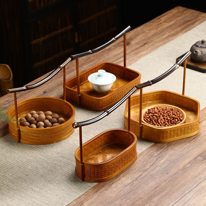 新中式手提篮竹制品手工竹编提篮