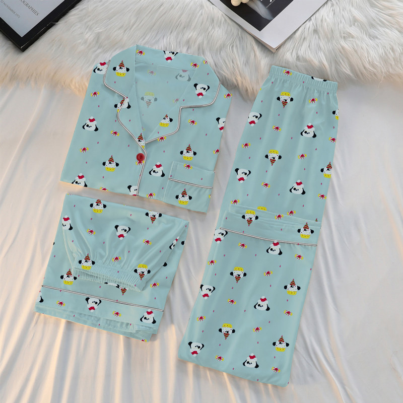 新款ins风卡通可爱小狗印花短袖长裤三件套睡衣女款家居服可外穿