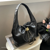 菱格链条包2025新款 进口油蜡皮小香风金链hobo包单肩包慵懒腋下包