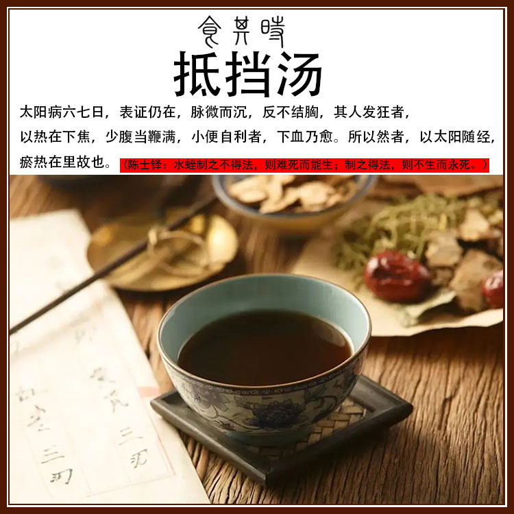 食其时 抵挡汤 虻虫去足翅 水蛭 脉微沉 少腹当鞭满  1剂40g