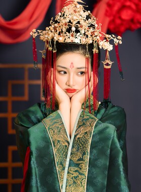 一梦星河仿苍兰诀小兰花同款发冠大婚红绿色流仙苏发簪唐风对簪