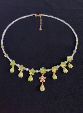 一梦星河/原创设计汉服配饰古风绿色琉璃流苏项链璎珞项链