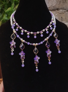 一梦星河/原创设计汉服配饰紫色珍珠项链古风造型百搭项链璎珞