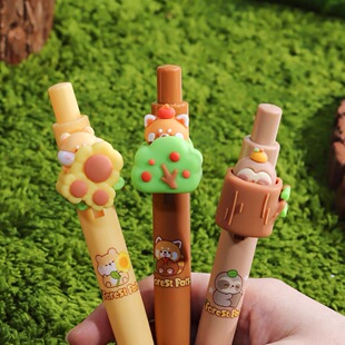 KUKI可奇家惊喜笔森林伙伴可爱造型创意中性笔高颜值按动0.5黑笔