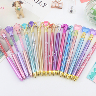 创意花朵旋转式圆珠笔钻石宝石旋转圆珠笔流沙碎钻原子笔黑色笔芯