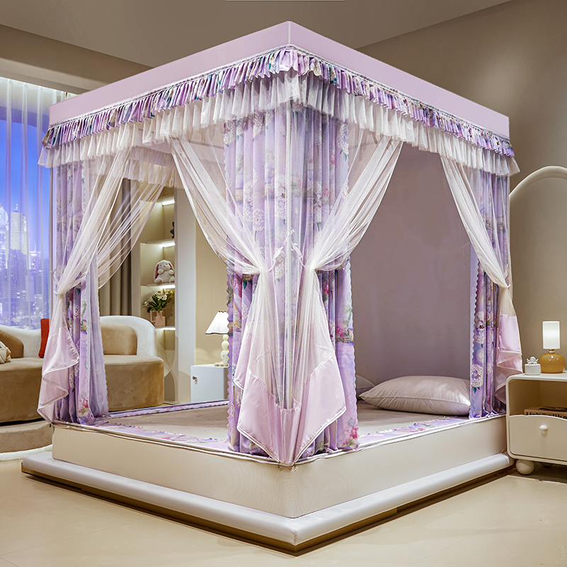 新款印花坐床式T型门三开门防摔遮光布帘防尘顶儿童防摔坐床蚊帐