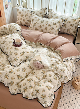 2025直播热款云感皱皱三件套亲肤透气双层纱黑色包边四件套