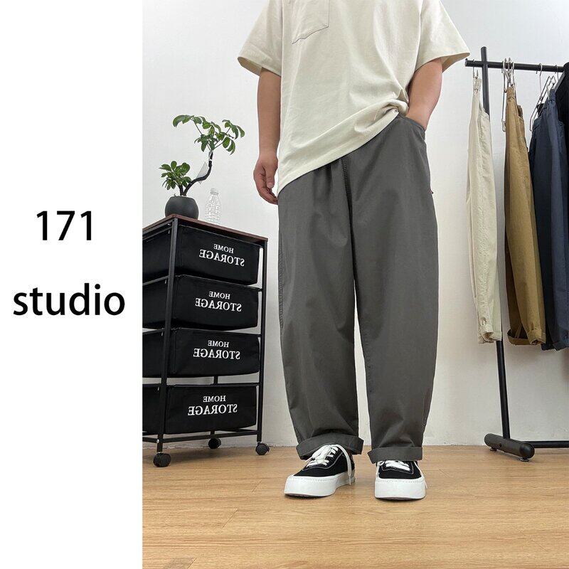 171 STUDIO薄款大码春夏款纯棉Oversize日系男女款休闲长裤九分