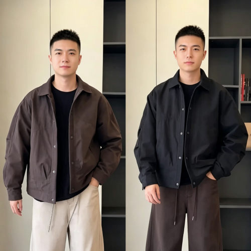 秋冬新款复古挺括翻领棉服外套男高级感三防休闲宽松百搭加厚夹克