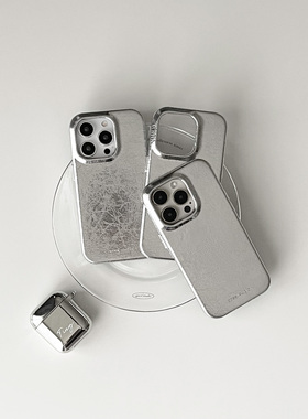 APEEL STUDIO 原创设计金属银色爆裂纹皮革magsafe手机壳适用iPhone14Pro磁吸防摔全包保护壳