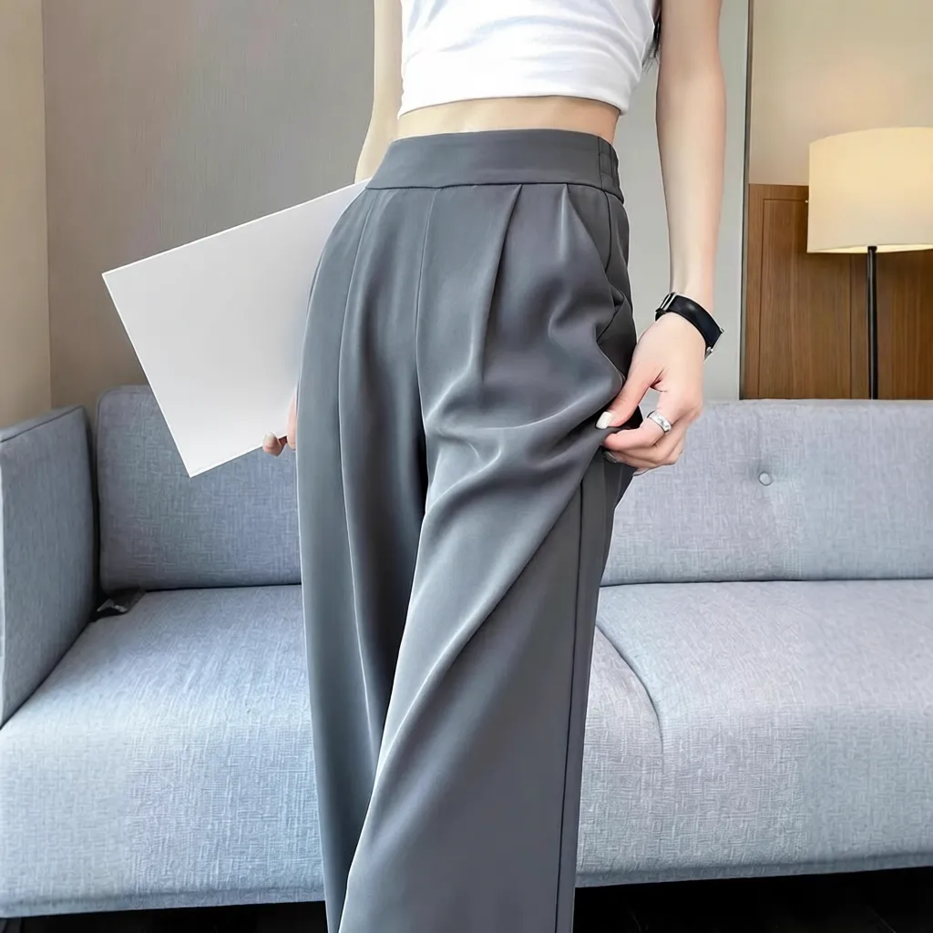 西装裤女高级感垂感新款春夏季薄款小个子直筒灰色阔腿裤子