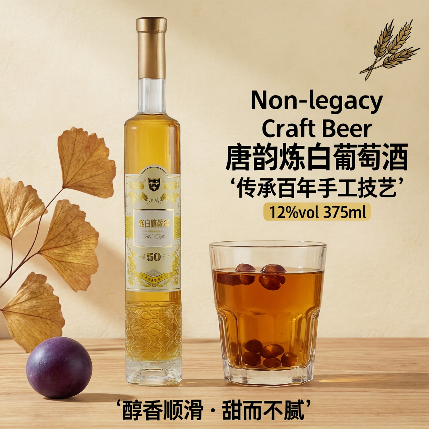 山西太原马裕清徐唐韵炼白葡萄酒12度375ml礼盒装甜型省非遗手工