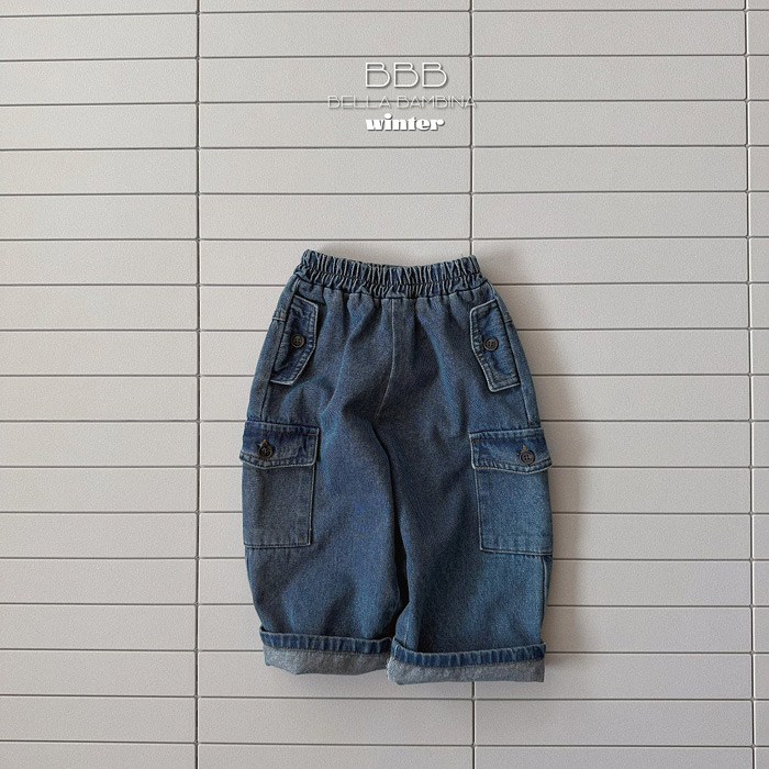 韩国进口童装代购Bella男女孩宝宝2025冬新款儿童抓绒直筒牛仔裤