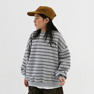 韩国童装代购12months男女中大童2025冬儿童抓绒保暖条纹宽松卫衣