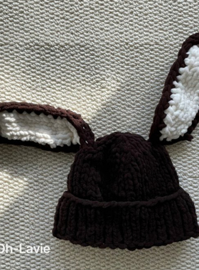 韩国儿童帽子代购2025冬OhLavie男女孩宝宝百搭小童长耳朵毛线帽