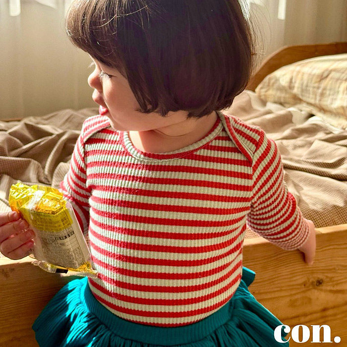 韩国童装代购2026春新款con男女孩宝宝百搭儿童长袖T恤条纹打底衫,童装/婴儿装/亲子装,T恤,淘宝优惠券,粉丝福利购,淘宝优惠卷
