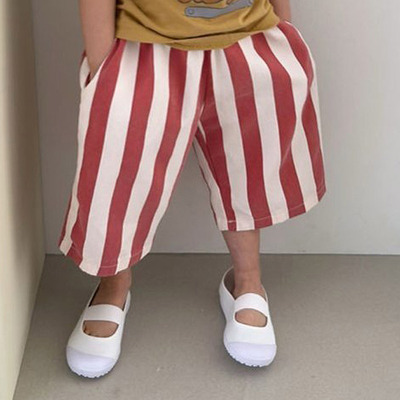 韩国童装代购2026夏季新款Mignon男女孩时尚儿童竖条纹宽松短裤