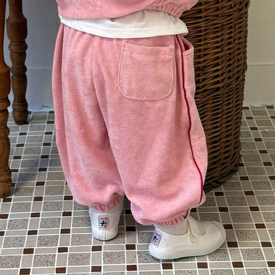 韩国童装代购2026春款con男女孩百搭小童时尚宽松休闲毛巾绒卫裤