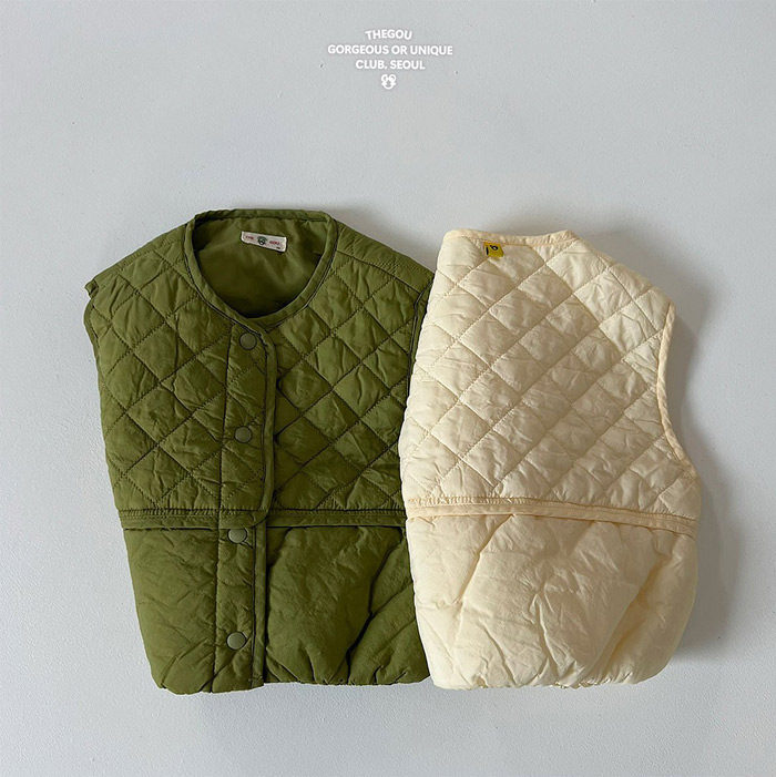 韩国童装代购2026春GOU男女孩时尚儿童百搭时尚儿童菱格休闲马甲