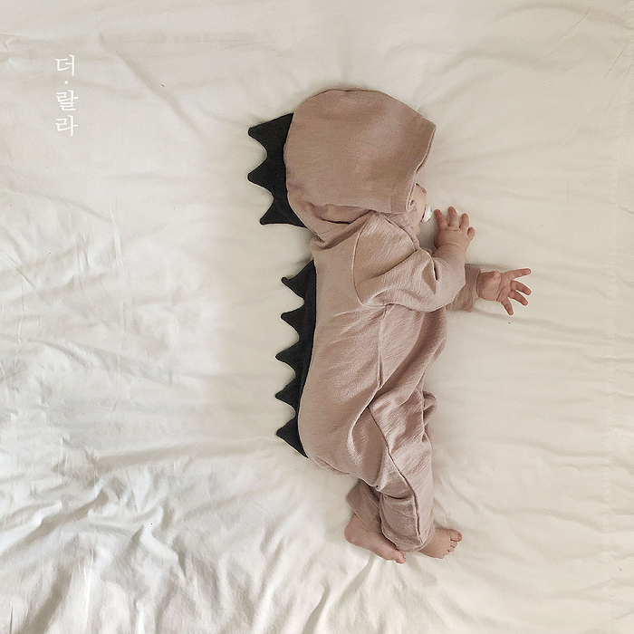 韩国童装代购2025男女婴童宝宝thelala秋款小恐龙连帽包屁连身衣