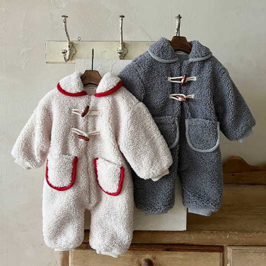 韩国童装代购2025冬婴幼童thelala男女宝毛绒保暖百搭连身衣抱服