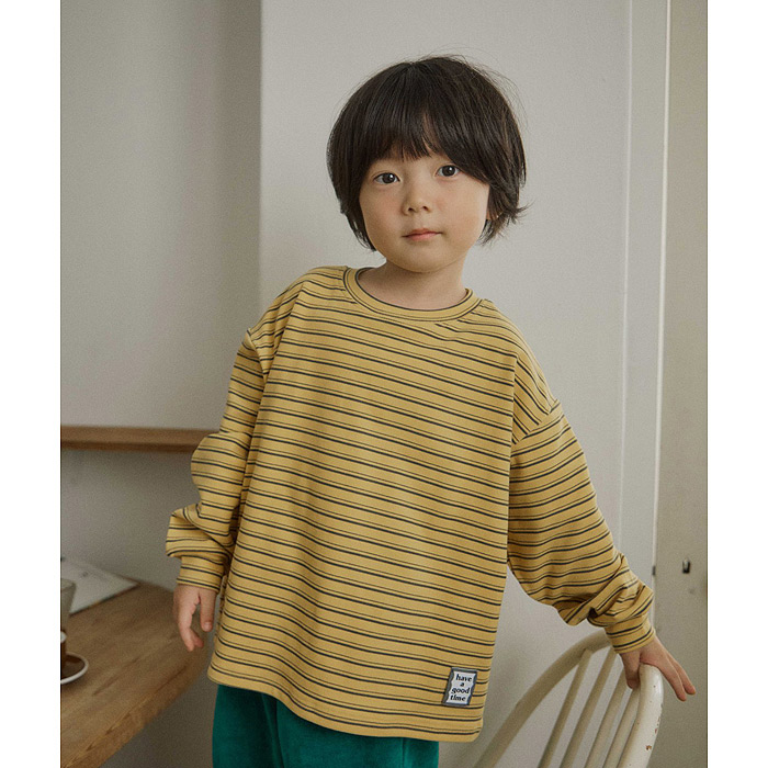 韩国童装代购2025冬新款Tiny Hiker男女孩百搭时尚条纹宽松版T恤