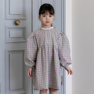 韩国童装代购2026春新款OATMEAL女孩宝宝时尚儿童宽松格子连衣裙