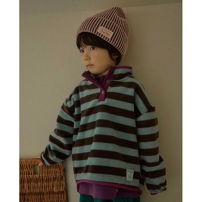 韩国童装代购Tiny Hiker男女孩小童2025冬季新款儿童条纹立领绒衣