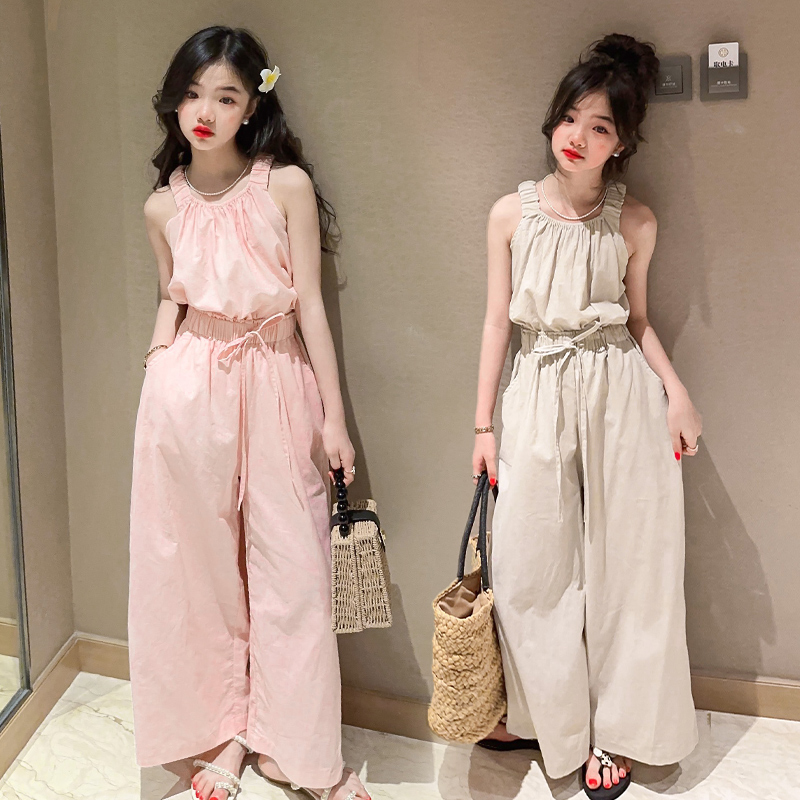 女童夏装套装2023新款大儿童吊带时髦夏季小孩阔腿裤两件套洋气潮