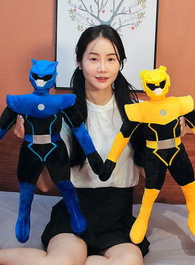 迷你特工队儿童抱枕毛绒玩具机器人公仔人偶战士娃娃男孩生日礼物