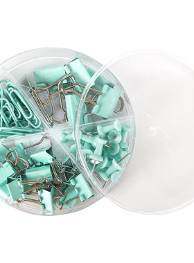 得力(deli)办公票夹套装 回形针+工字钉+票夹 浅蓝 78554