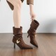 2025新款 靴高级感 高跟尖头中筒靴子女短靴金属扣英伦轻奢复古时装