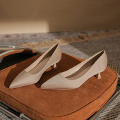 裸色高跟鞋 女不累脚斩男细跟尖头2025新款 绸缎浅口小猫跟4CM日常