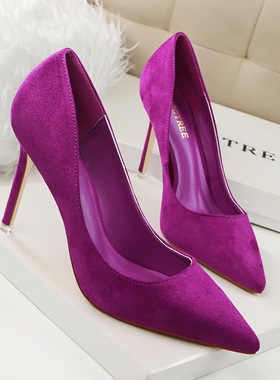 2025新款春秋大码41-43高跟鞋ins仙细跟尖头性感名媛网红百搭紫色
