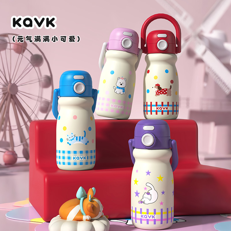 新款316不锈钢保温杯手拎壶女生外出便携一壶双饮高颜值卡通可爱