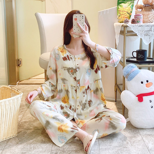 棉绸睡衣女夏天2026年新款家居服夏款长袖空调学生轻薄款绵绸套装