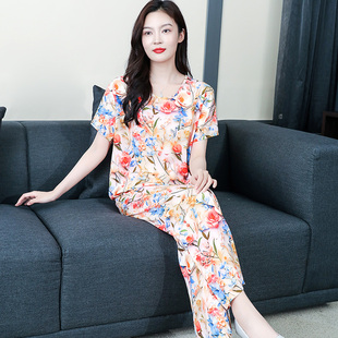 女 棉绸睡衣女夏季 薄款 中老年妈妈家居服人棉可外穿2025年新款 套装