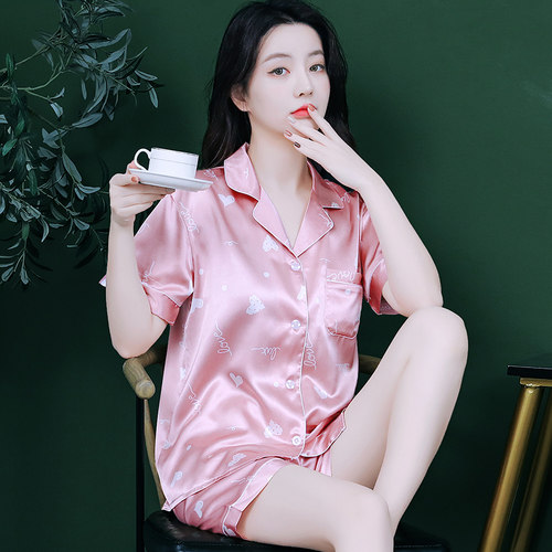 夏季短袖薄款丝绸女士睡衣