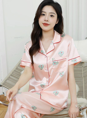 女士丝绸薄款短袖印花睡衣家居服