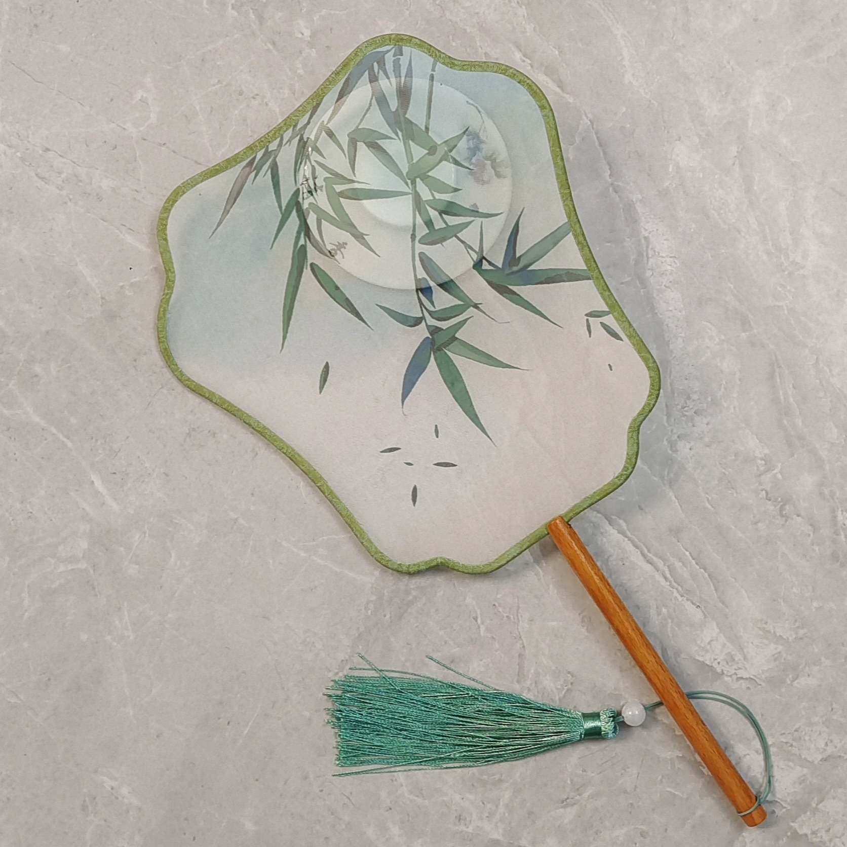 剧目清风徐来舞蹈团扇绿色竹兰花扇子国风文艺古典舞半透刺绣扇子