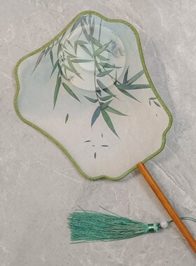 剧目清风徐来舞蹈团扇绿色竹兰花扇子国风文艺古典舞半透刺绣扇子