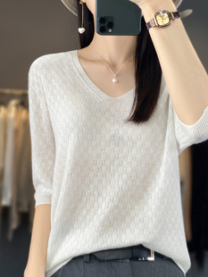 春季新款一线成衣V领短袖女超薄透气天丝莱赛尔半袖宽松百搭T恤衫