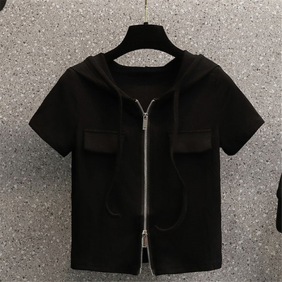 胖mm300斤螺纹短袖卫衣外套女