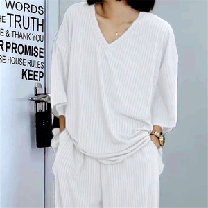 清仓捡漏特大码胖mm300斤螺纹五分袖上衣女休闲百搭长裤套装女