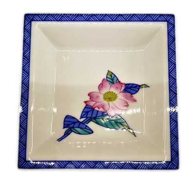 日本香兰社昭和大正时期手绘粉彩青花四方盘/碟稀少有轻微划痕