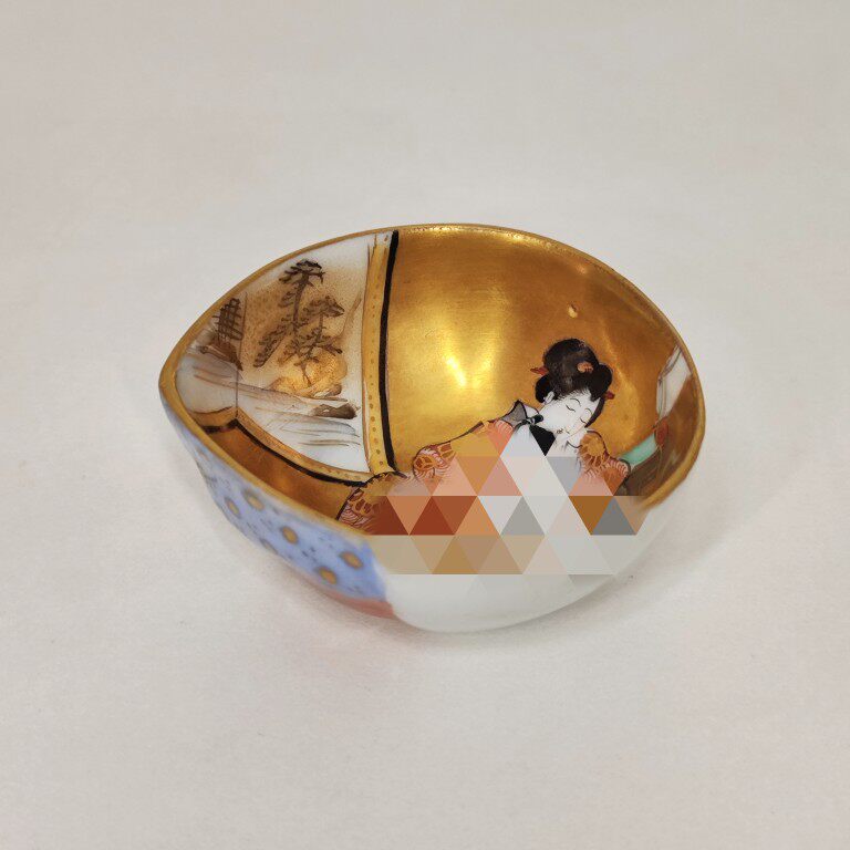 九谷媋画金彩双面满画工浮雕桃形小茶杯赏杯6cm全品稀少