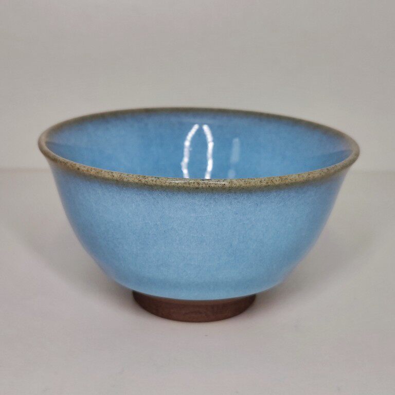 日本杏土作天蓝釉冰裂纹抹茶碗11*6cm全新全品自留精品