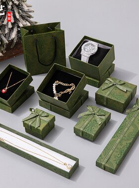 复古绿色森系首饰盒轻奢简约饰品包装盒古奇绿戒指项链盒现货