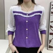 打底衫 方领拼接时尚 蕾丝衫 女士长袖 宽松遮肉显瘦 洋气打底上衣小衫