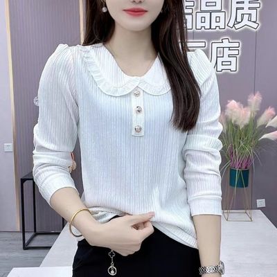 法式高档拼接娃娃领长袖套头内搭打底衫显瘦洋气宽松雪纺纯色上衣